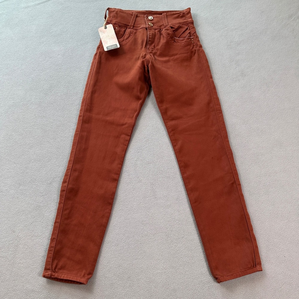 Dushi Jeans Women 12 Columbia High Waisted Skinny Slim Rust Orange Denim NWT